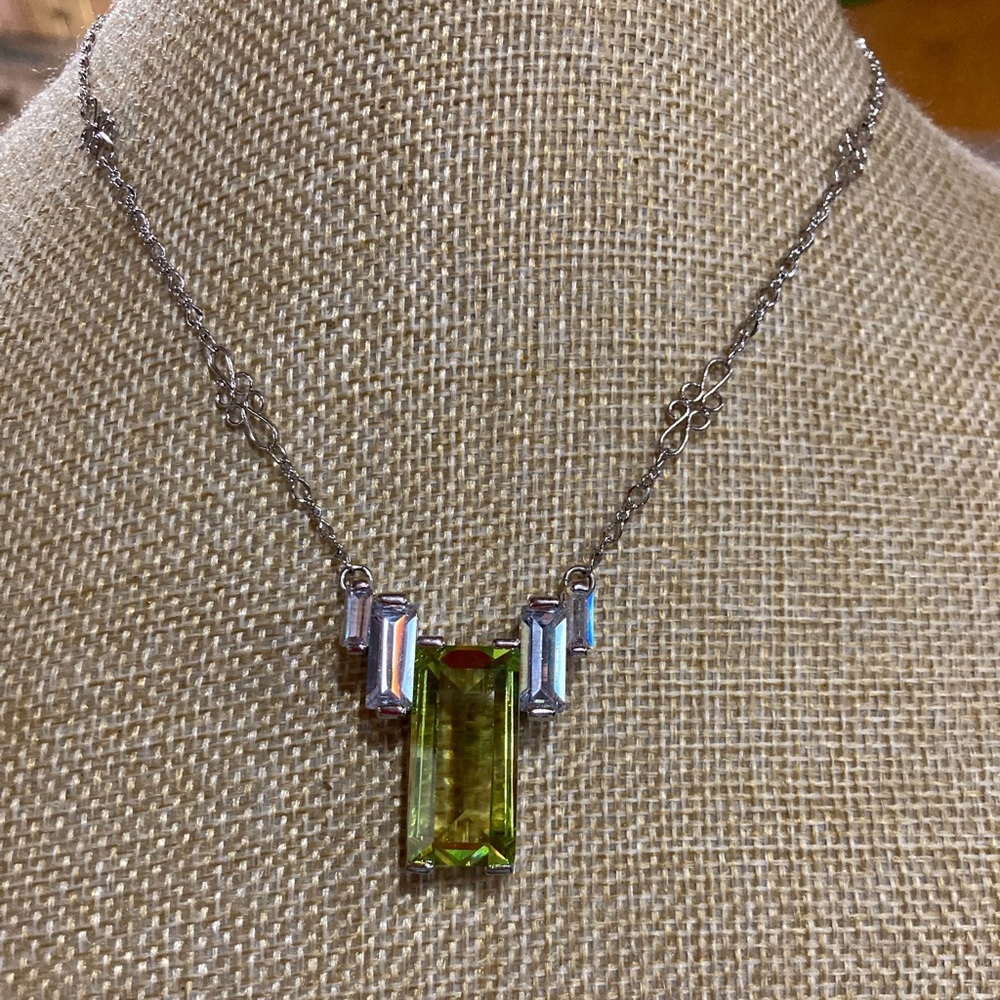 Nolan Miller glamorous Peridot Colored Crystal With Clear Crystal  necklace
